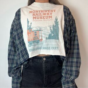 Reworked Upcycled Vintage Northwest Outdoor Plaid Long Sleeve Cropped Shirt Top